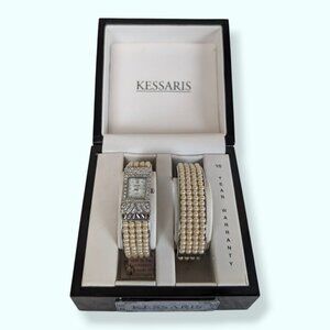 Vintage Kessaris Faux Pearl Bracelet & Watch Set